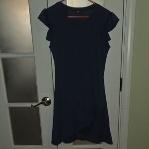 Chic Navy Blue Ruffle Sleeve Dress